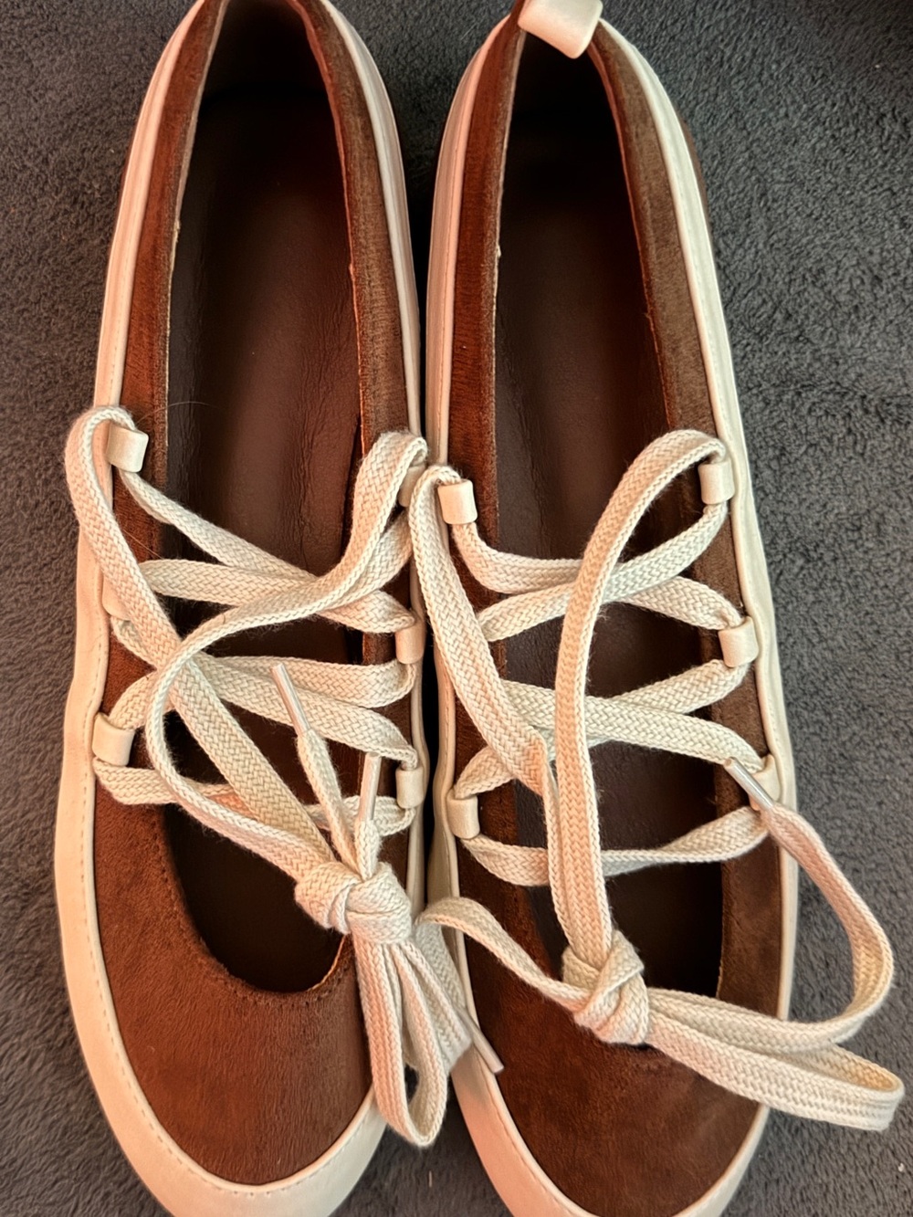 Women's Cream Lace-Up Ballet Flats - Casual Everyday Comfort